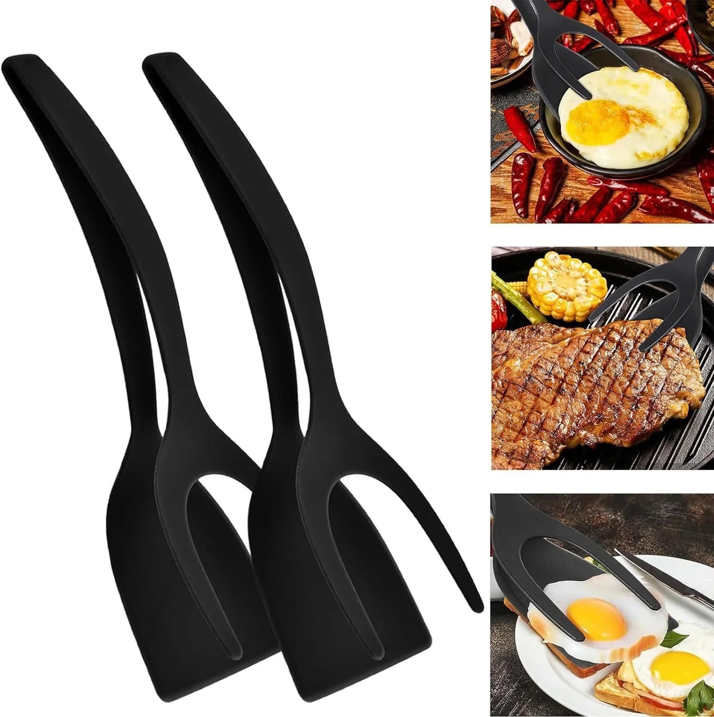 2 In 1 Nylon Grip Flip Tongs Egg Spatula